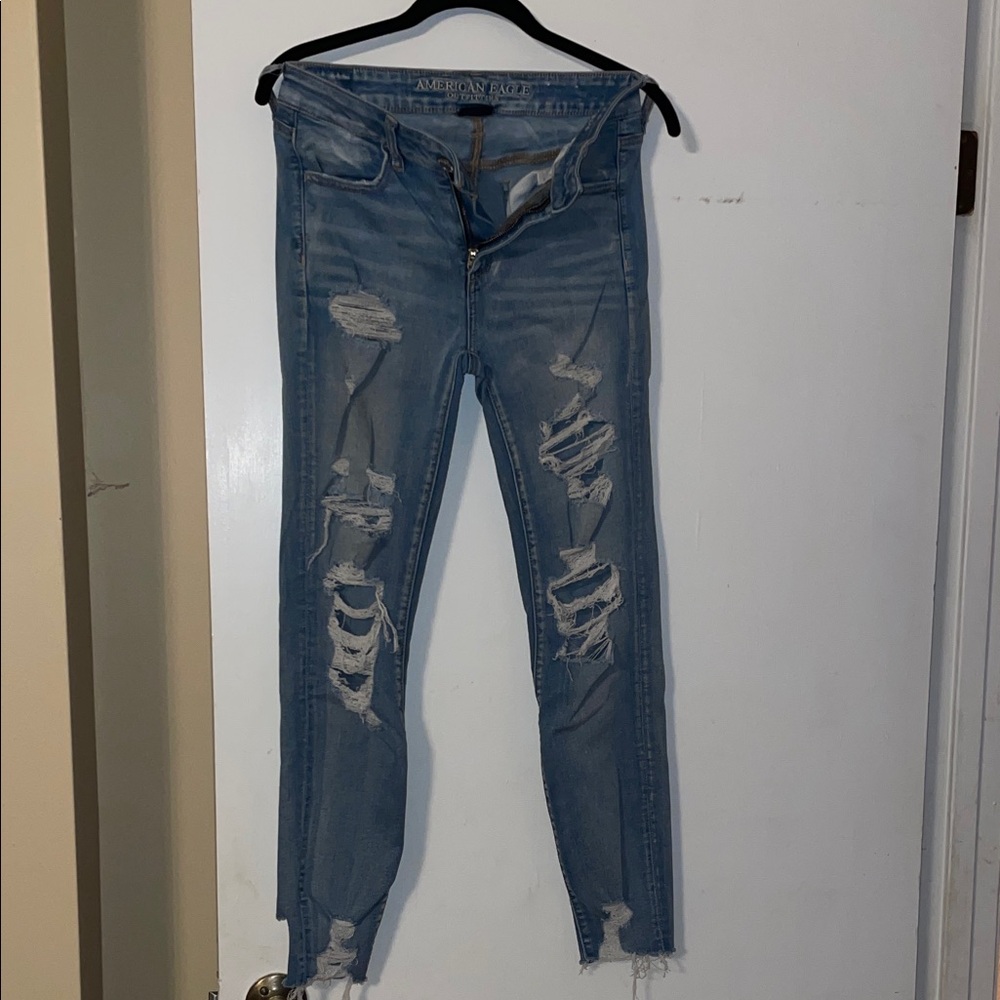 American Eagle Outfitters Women's Ripped Light Blue Skinny Jeans